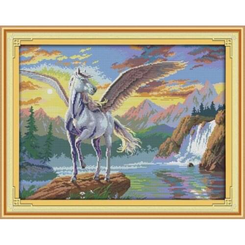 Flying horse cross stitch kit 14ct 11ct pre stamped canvas cross stitching animal lover embroidery DIY handmade needlework