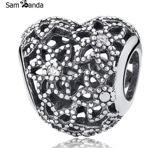New Authentic 100% 925 Sterling Silver Charm Bead Blooming Heart Crystal Charms Fit Pandora Bracelets Women DIY Jewelry Making