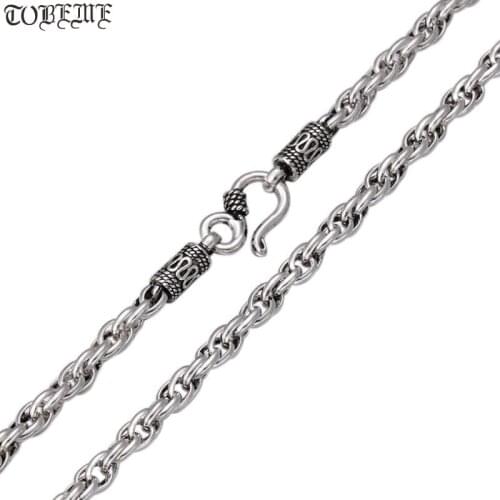 4mm Handmade 925 Silver Necklace Vintage 925 Sterling Silver Pendant Necklace Real Silver Longevity Necklace