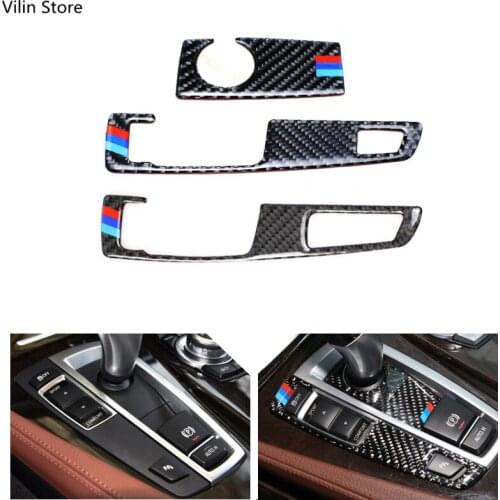 1PC Real Carbon Fiber Center Getriebe Shift Panel Rahmen Schaltknauf Abdeckung Trim for BMW 5 Series GT X3 x4 F07 F10 F25 F26