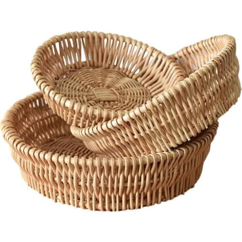 Handmade Wicker Fruit Basket Flower Server Bowl Snacks Storage Holder Tray Pot Basket Rattan Box Candy Organizer Hot Sale