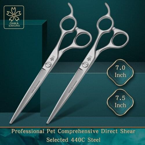 Professional pet comprehensive direct shear 7.0 7.5 inch selected 440C teddy bear dog beauty scissors dog hair finishing