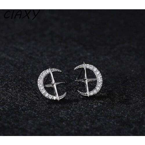 CIAXY 925 Sterling Silver Inlaid Zircon Moon Stud Earrings for Women Cute Star Moon Earring 2021 Fashion Creative Jewelry