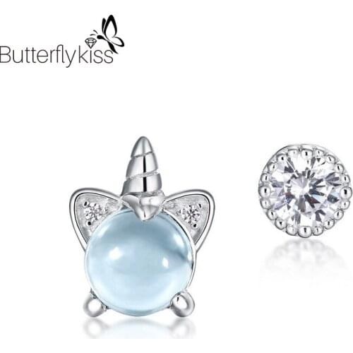 BK 925 Sterling Silver Stud Earrings For Women Girl Natural Sky Blue Topaz New Fantasy Fairy Tale Unusual Earrings Fine Jewelry