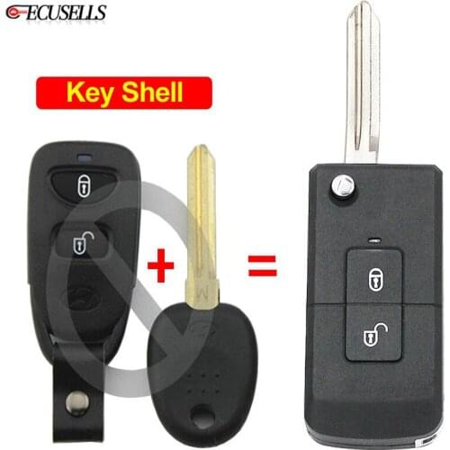 Folding Flip 2 Button Remote Smart Car Key Shell Case Housing Cover Fob For Hyundai Santa Fe with Battery Holder and Uncut Blade