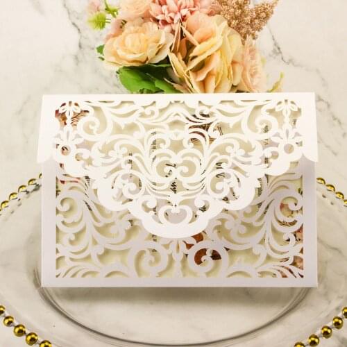 Wedding invitations card 50pcs pearl White Ivory Black invitation marriage Laser cut invite greeting cards envelope Bridal Show