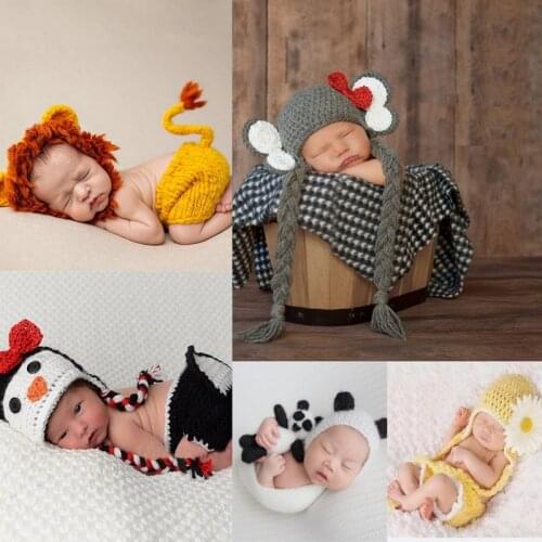2Pcs/Set Kids Supplies Newborn Photography Costume Crochet Knit Cute Baby Photo Props