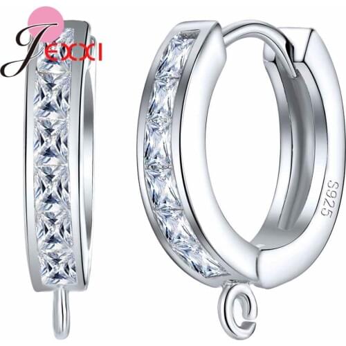 Top Quality 925 Sterling Silver Earrings For Women Wedding Clear Cubic Zirconia Hoop Earring Finding Accessory