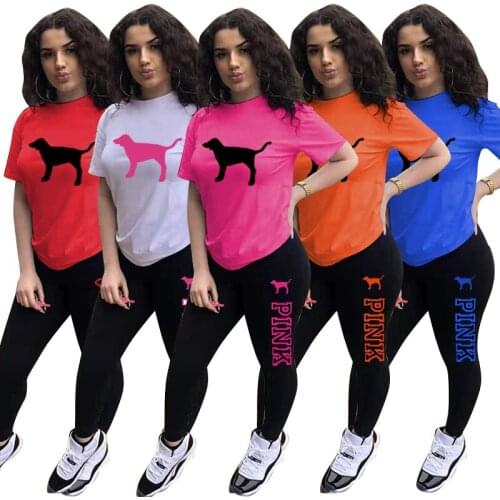 Echoine Summer PINK Letter Print Short Sleeve Tshirt Tops Pants Two Pieces Set Women Casual Tracksuits Sports Streetwear Outfits