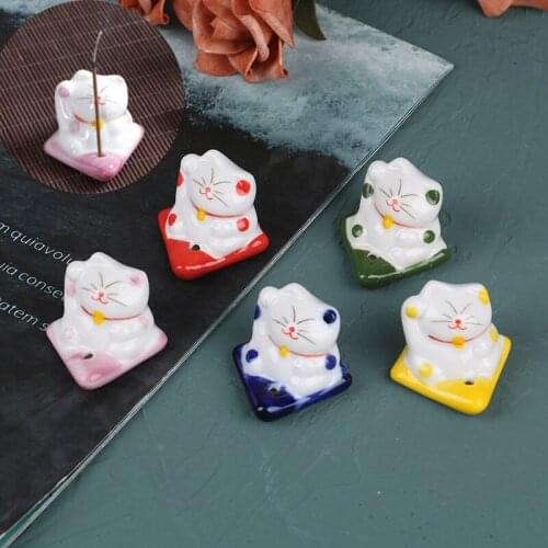 1PC Ceramic Lucky Cat Incense Burner Stick Censer Holder Incense Frame Home Decor