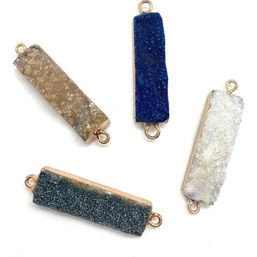 1 Piece of Natural Stone Two-hole Connector Crystal Rectangular Pendant DIY Making Necklace Bracelet Party Jewelry Birthday Gift