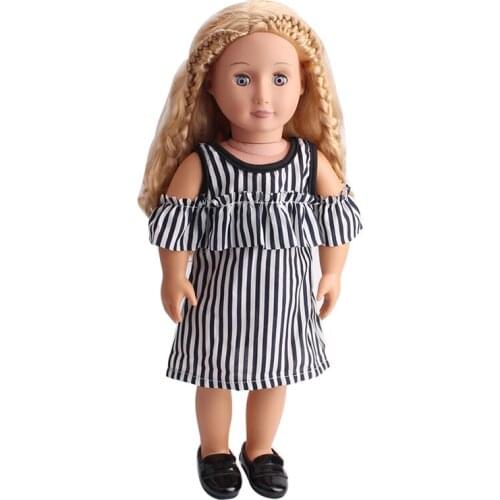 18 Inch American Doll Girls Black Vertical Stripe Strapless Dress Newborn Skirt Baby Toys Fit 40-43 Cm Boy Dolls c210