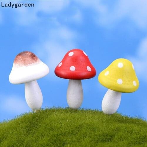 30PCS Wood Mushrooms Miniature Fairy Garden Home Houses Decoration Mini Craft Micro Landscaping Decor DIY Accessories Wood Color