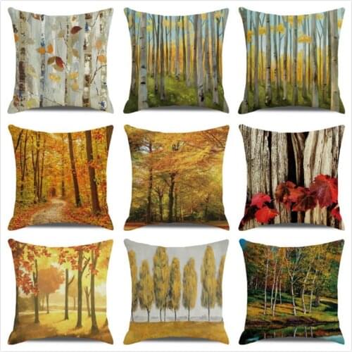 45cm*45cm autumn forest landscape yellow design Linen/Cotton Throw Pillow Covers Cushion Cover home Decor Pillowcase