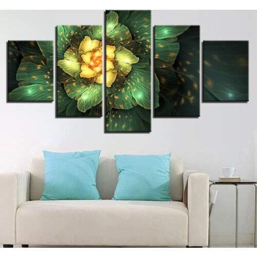 Abstract Canvas Pictures Wall Art 5 Pieces Yellower And Green Flowers HD Paintings Living Room Decoration Modular Poster Prints