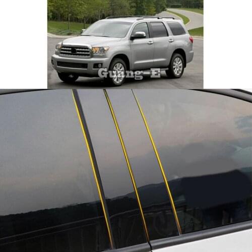 Car PC Material Pillar Post Cover Door Trim Window Piano Black Molding Sticker Plate For Toyota SEOUOIA 2008 2009 2010-2014