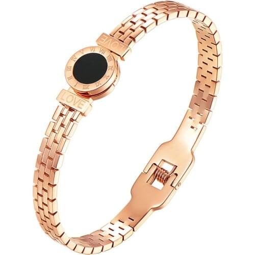 Rose Gold Bracelet Carving Roman Numeral Lover Cuff Bracelet Bangle Jewelry Stainless steel Bracelet Black Acrylic Bracelet