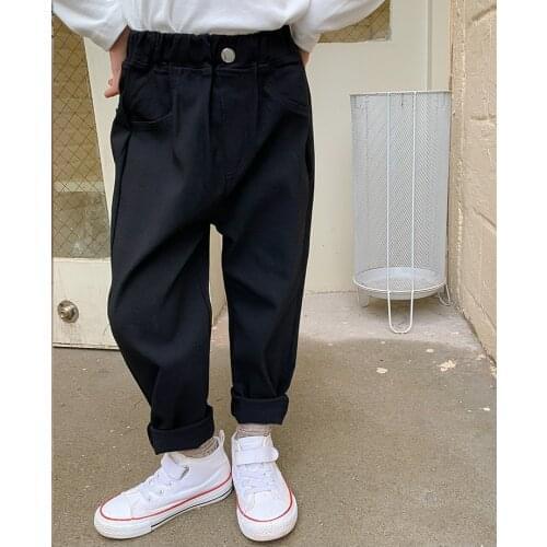 Kids Casual Pants 2021 Autmn New Baby Girl Solid Korean Elasticity Pants Fashion Black Trousers for Girls 2-8 Y Childrens Pants