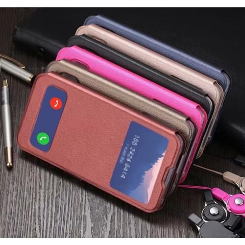 Business Double View Window Flip PU Leather Case For Huawei Honor 9X Pro 7X 8X Play 7C Pro P20 Lite 2018 P Smart Mate 10 Lite