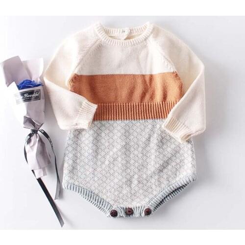 Baby Bodysuits Girl Cotton knit Jumpsuit Leotard Baby Triangle Bodysuits Splicing Climbing Clothes Infant Sweater