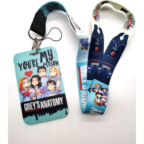 Hot Sale! 1 set Greys Anatomy Doctors nurse Lanyard Neck Strap Card Bus ID Holders With Key Chain