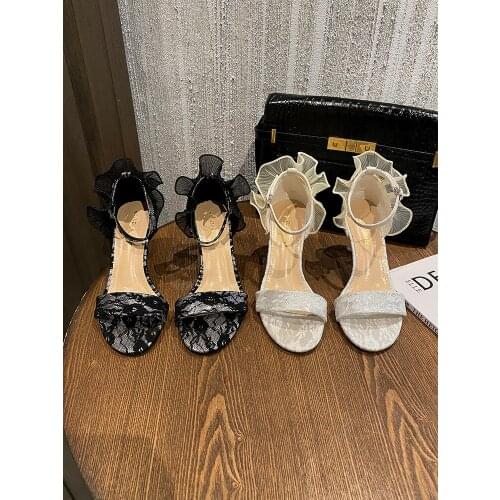 Exquisite Fashion Sexy Stiletto High Heels Ruffled Temperament Womens Sandals Summer Hot Sale Open Toe Temperament High Heels