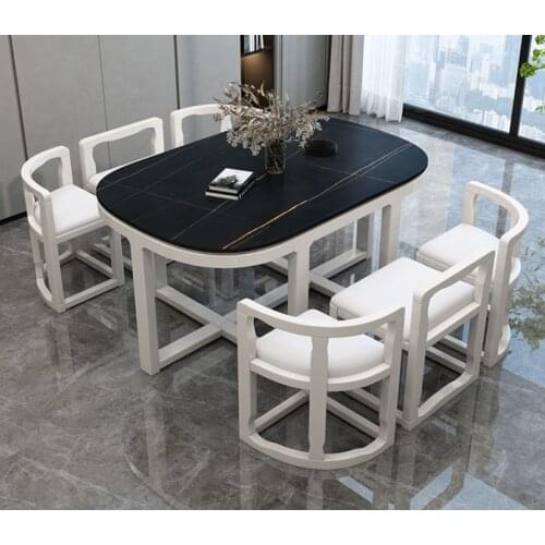 Rock plate light luxury dining table chair combination small family modern simple household rectangular six in one invisible tab