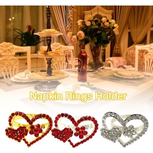Napkin Ring With Rhinestone Metal Heart Shape Napkin Holder Decorative Napkin Buckle Wedding Party Dinner Hotel Decoration 2021