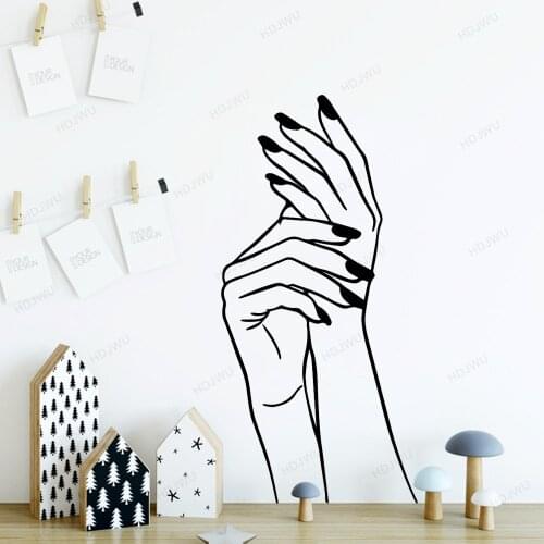 Beautiful Nail Hand Decal Removable Vinyl Mural Poster For Refrigerator Sticker Art Beauty Salon Wall Stickers Waterproof WU136