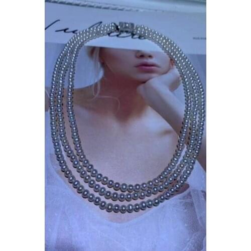 Triple strands 8-9mm south sea white round pearl necklace 17"18"19"