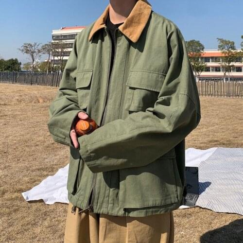 Autumn Cotton Multi-pocket Jacket Mens Fashion Retro Tooling Jackets Mens Streetwear Loose Hip-hop Bomber Jacket Men Outwear