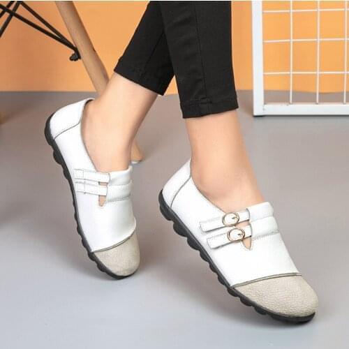 Women Shoes Genuine Leather Shoes Casual Flats Loafers Women Spring Autumn Ballet Flats Patchwork Designed Zapatos De Mujer