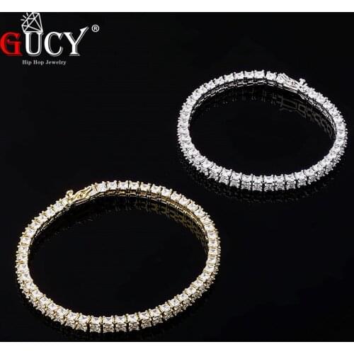 GUCY 6mm Mens AAA Cubic Zirconia Tennis Bracelet Chain Hip Hop Jewelry 1 Row Gold Silver Color CZ Bracelet Link Birthday Gift