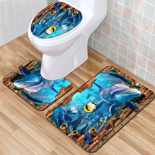 Three Piece Toilet Seat Cover Set Mat Bathroom Anti-Slip Rug Decoration Toilet Accessories Home Doormat Modern 3D Pattern Carpet
