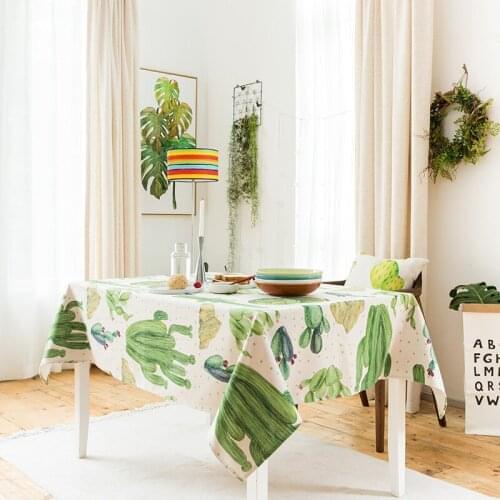 Nordic green plant cactus cotton tablecloth dining table covers thick dressing table cloth home kitchen banquet party decoration