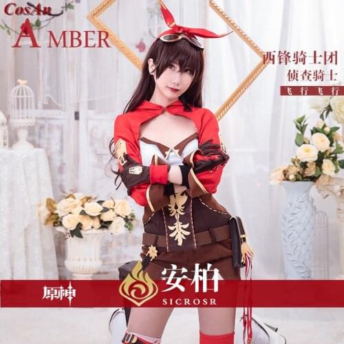 New Arrival Game Genshin Impact Amber Cosplay Costume Fashion Battle Uniform Dress Female Halloween Party Role Play Clothing