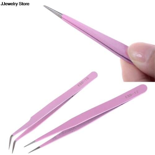 New Straight Or Bend Optional Tweezers Fashion Pink Professional Repair UV Glue Tool For Jewelry Making Tools