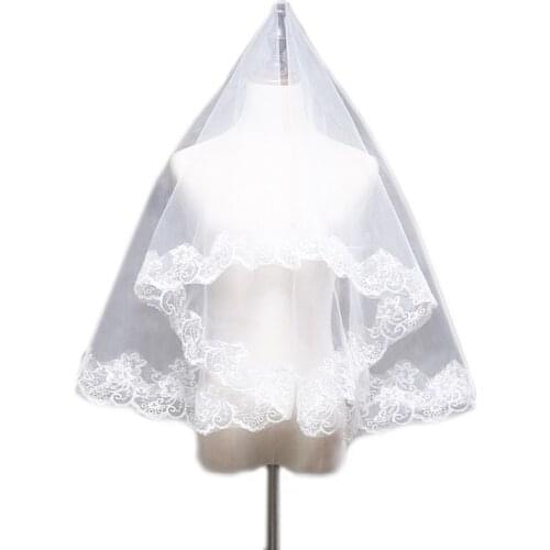 85LB 1.5/2/3/5M 1 Layer Women Bridal White Ultra Long Wedding Tulle Veil Wide Embroidered Hexagonal Floral Applique Edge Solid