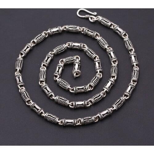 Fashion S925 Sterling Silver Retro Thai Silver Personality Hollow Cylindrical Bone Chain Men And Women Personality Necklace