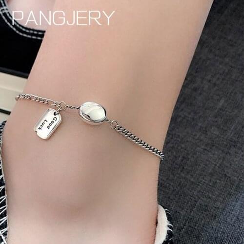 PANGJERY 925 Sterling Silver Good Luck Anklet for Women INS Fashion Simple Creative Small Beans Geometric Party Jewelry Gifts