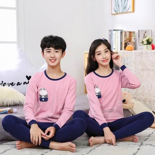 New Panda Pajamas 100% Cotton Pyjamas Kids Boys Clothes Sets Cartoon Big Boys Sleepwear Cute Pajamas For Girls 10 12 14 16Years