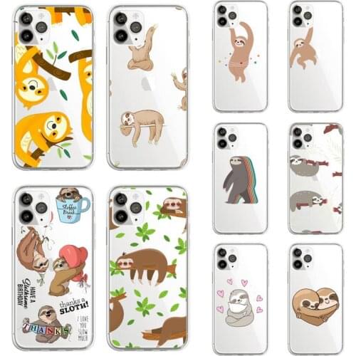 Cute cartoon animal funny sloth Phone Case Transparent for iPhone 11 12 mini pro XS MAX 8 7 6 6S Plus X 5S SE 2020 XR