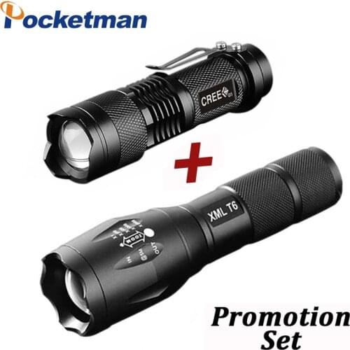 Promotion Set! Hot Sale LED Flashlight T6 Tactical flashlight + Q5 Mini Torch Lanterna Zoomable Waterproof Flashlight Bike