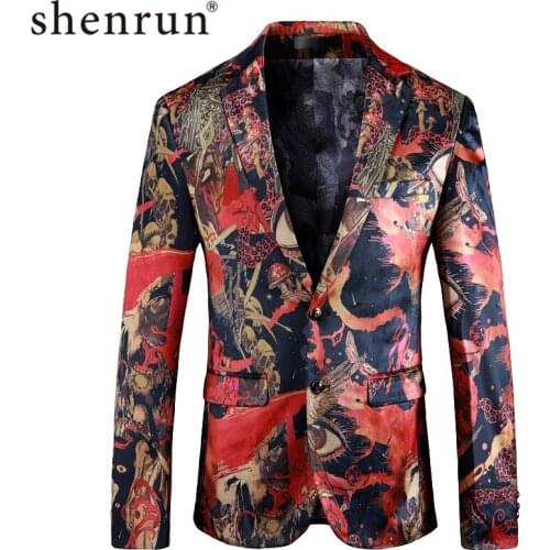 Shenrun Men Blazers Fashion Print Jacket Slim High Quality Suit Jackets Stage Dress Singer Host Costumes Casual Blazer Plus Size