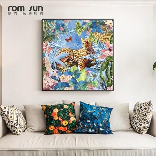 Modern Leopard With Flowers Canvas Painting Poster Print Decor Wall Art Pictures For Living Room Bedroom Aisle Dinning Room Cafe