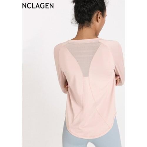 NCLAGEN Sports Top Women Long Sleeve Mesh Breathable Autumn Winter Quick Drying Yoga Shirt Loose Gym Workout Running Pullover