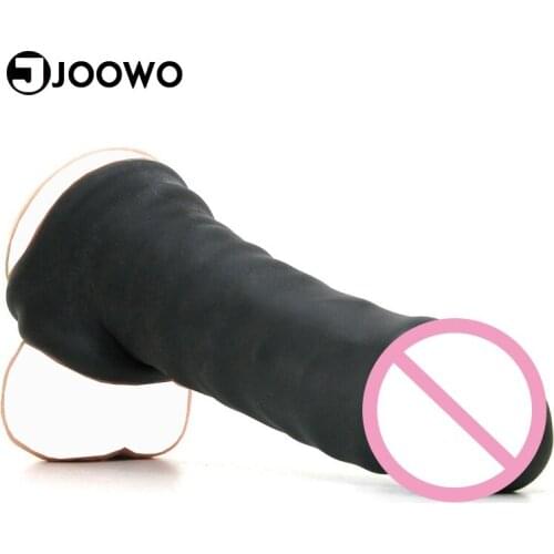Joowo Penis Sleeve Extender Cock Ring Penis Enlargement Delayed Ejaculation Adult Sex Toys for Men Male Chastity Device Cockring