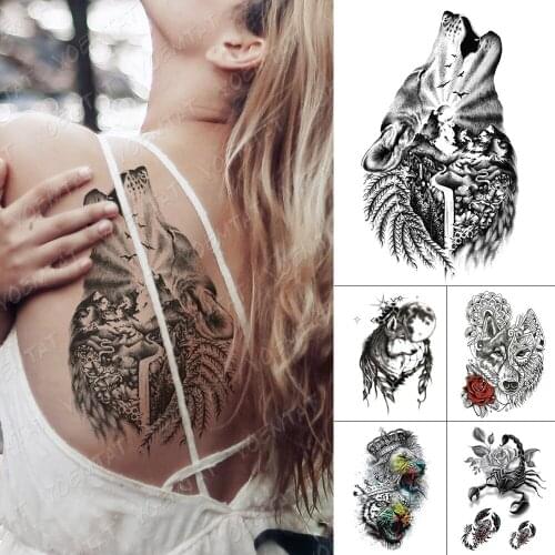 Waterproof Temporary Tattoo Sticker Wolf Forest Mountain Flash Tattoos Bird River Body Art Arm Fake Tatoo Women Men