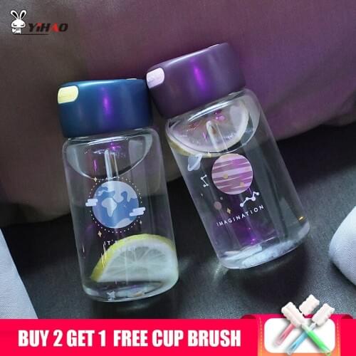 YIHAO 310ml Glass water bottle 300ml Mini high borosilicate creative portable Cute student girl child bottles with rope