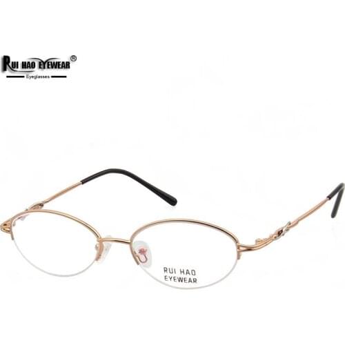 Women Glasses Frame Half Rimless Eyeglasses Women Oval Design Spectacles Super Light Frame Rui Hao Eyewear Brand 6049